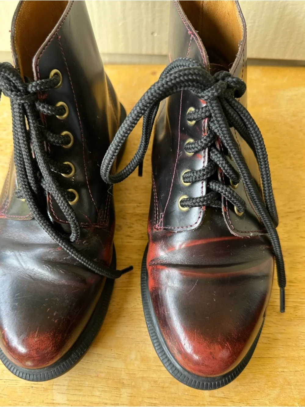 Dr Martens Emmeline Smooth Leather Lace Up Boots Pointed Toe Black Wine - Picture 2 of 10